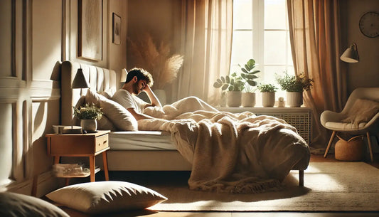 Man waking up tired