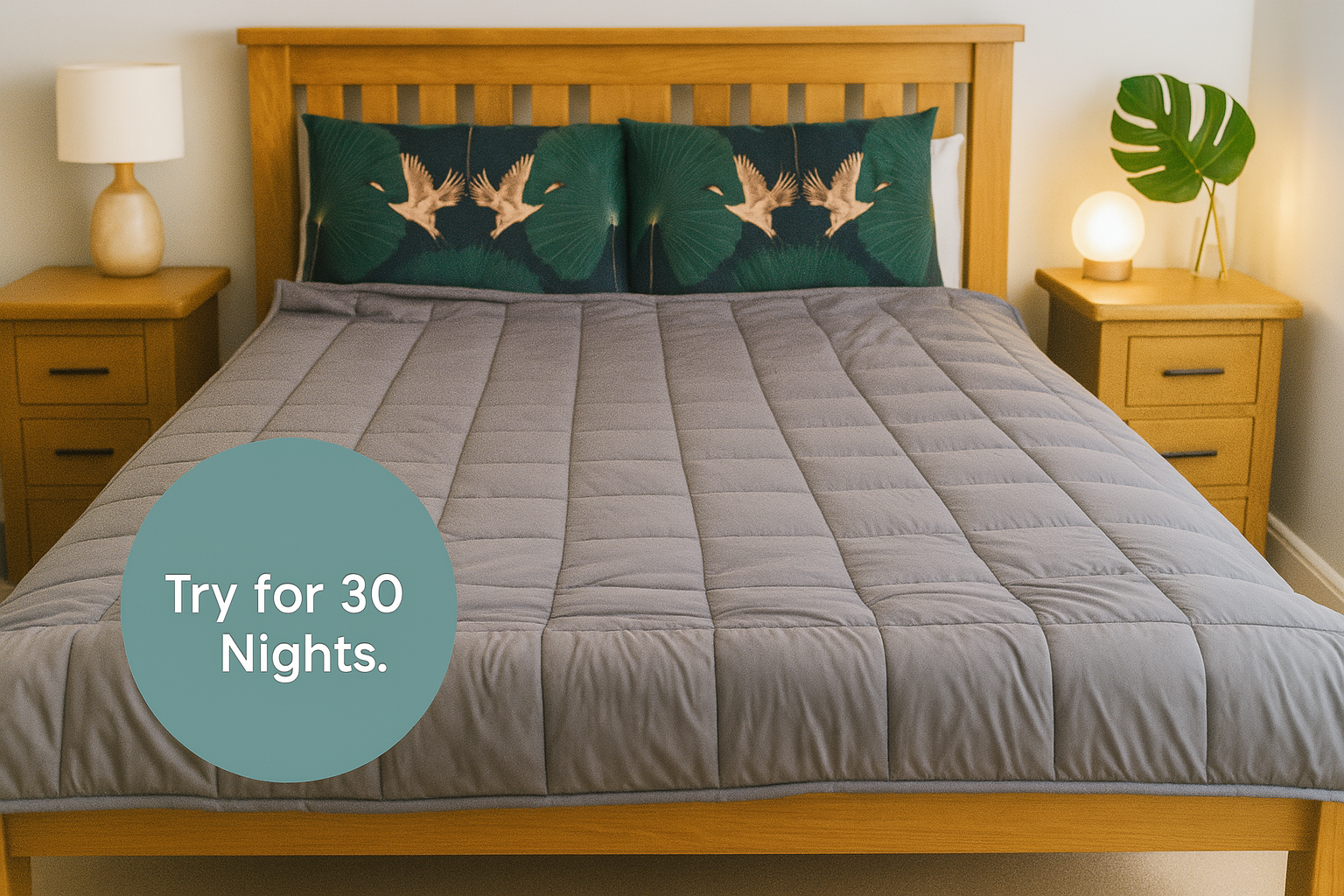 Premium weighted blanket for ADHD on a bed; try it risk-free for 30 nights.