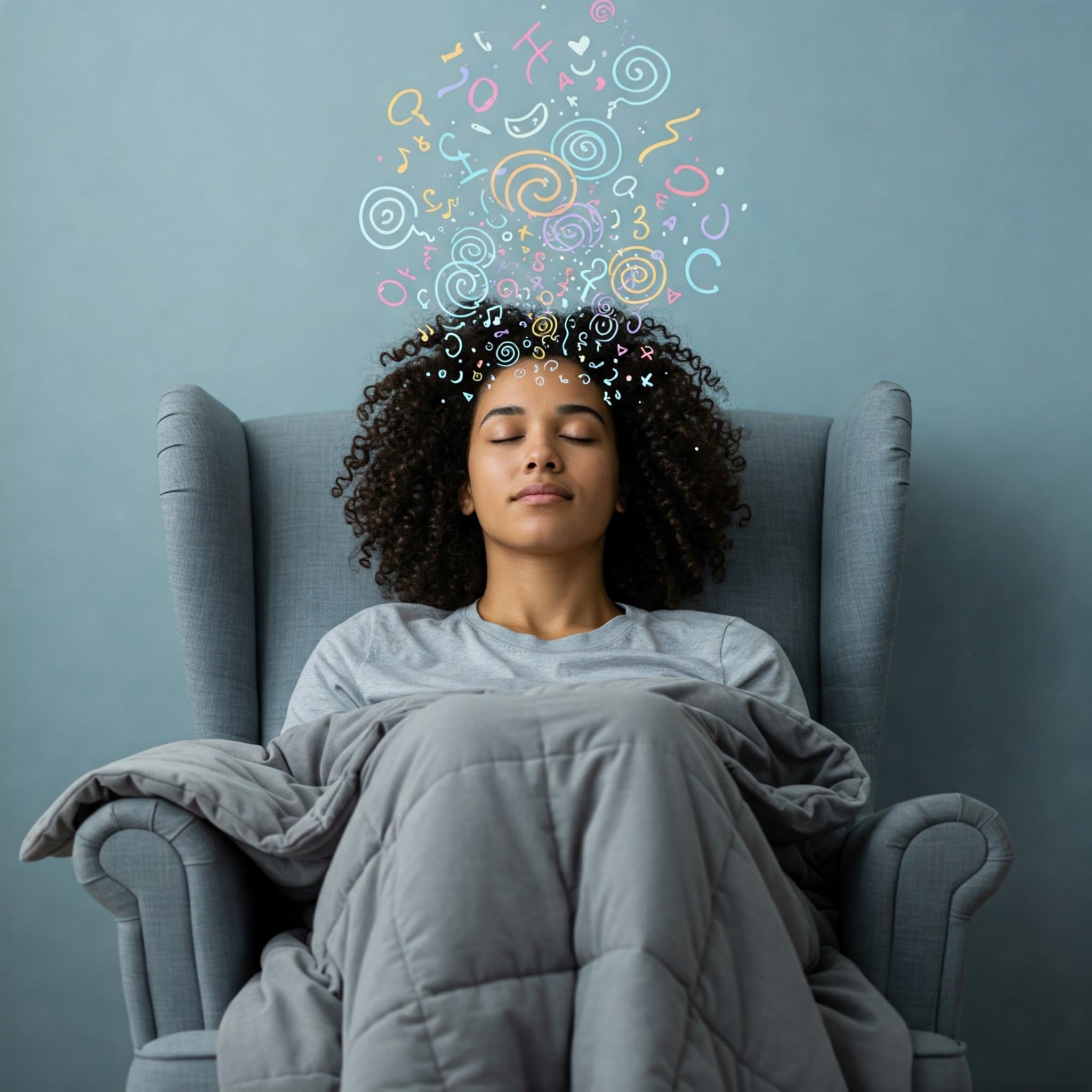 woman relaxed in a chair that is overwhelmed.